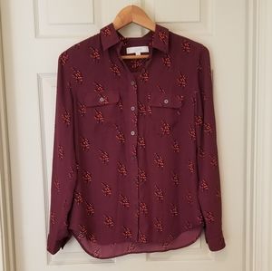 Red Button Up Blouse with Print from Ann Taylor Loft